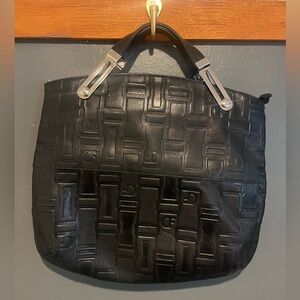 Black Embossed Large Leather Tote Clutch Crossbody